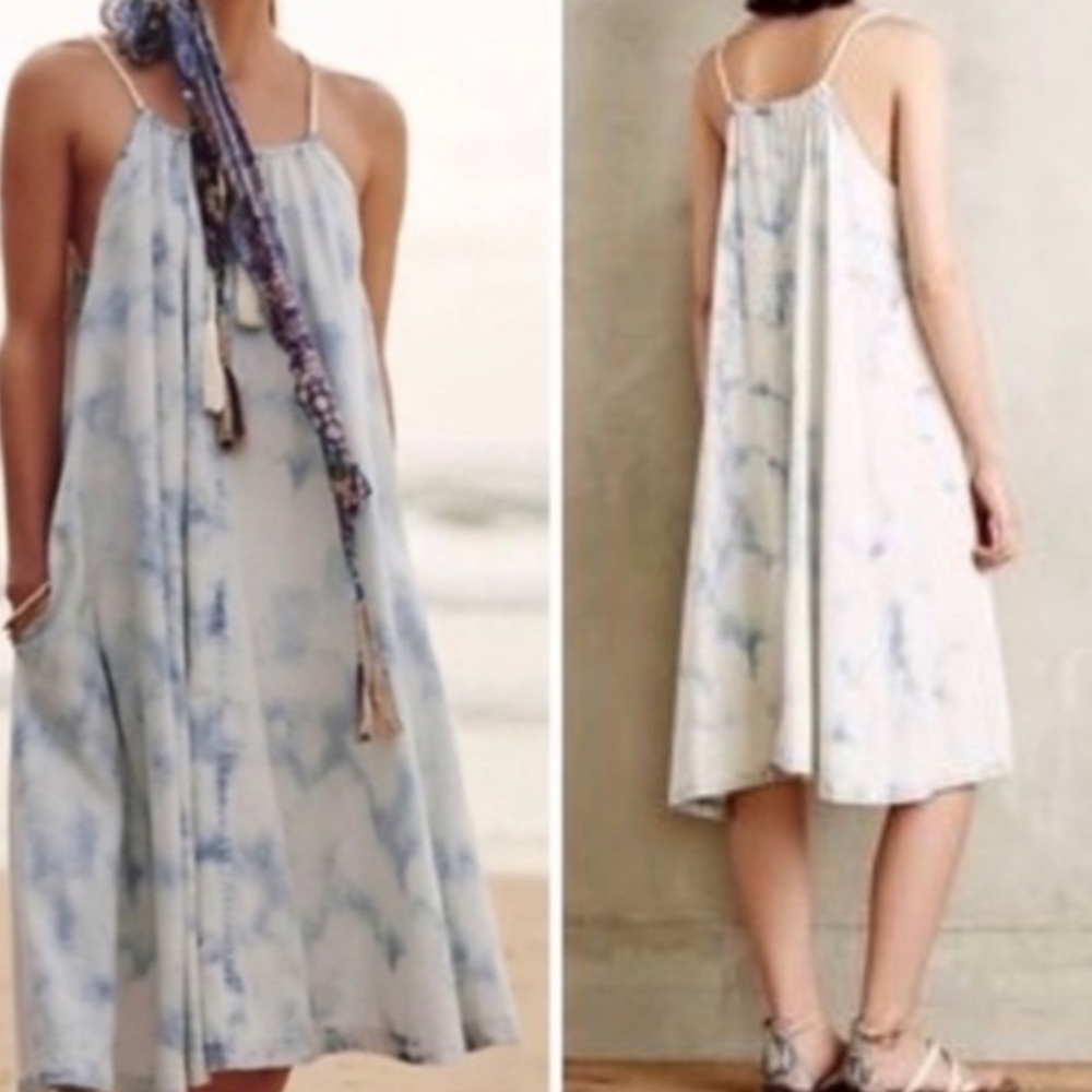 NWT Anthropologie Holding Horses Bleached Tie Dye Denim Swing Dress - Picture 4 of 16